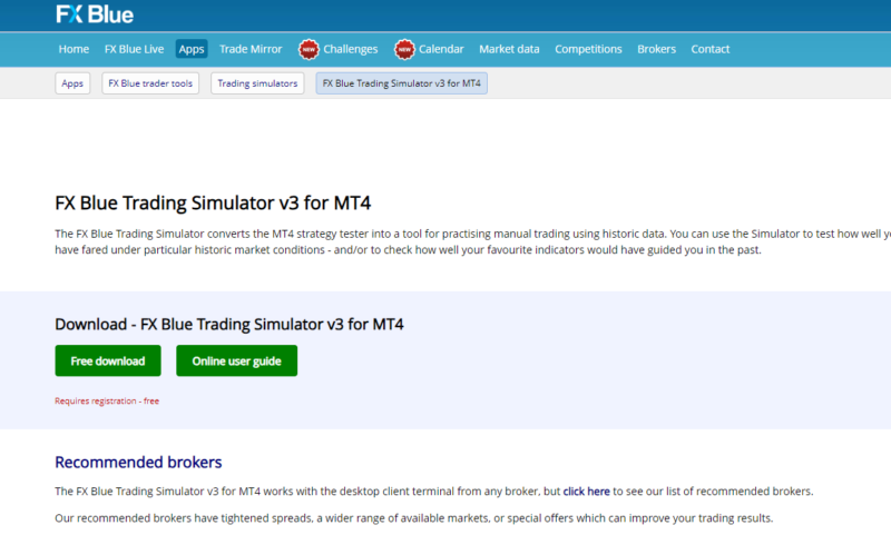 FX Blue Trading Simulator V3 for MT4　※英語